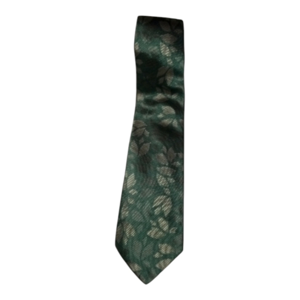 Fendi Zucca Green/Olive Leaves Patterned Handmade Roma Silk Tie- SIZE: 59" 1970s